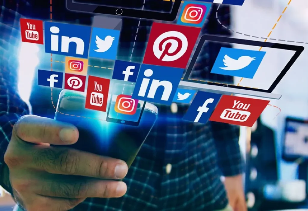 Social media icons displayed on a smartphon