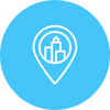 Location pin with building icon