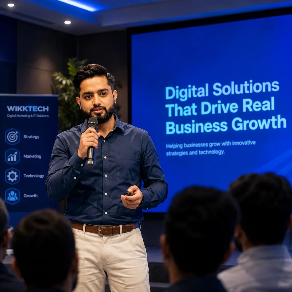 Muhammad Waqas Javed Satti presenting digital growth strategies