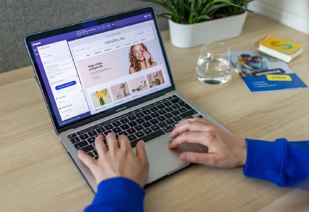 Person working on a website design on a laptop
