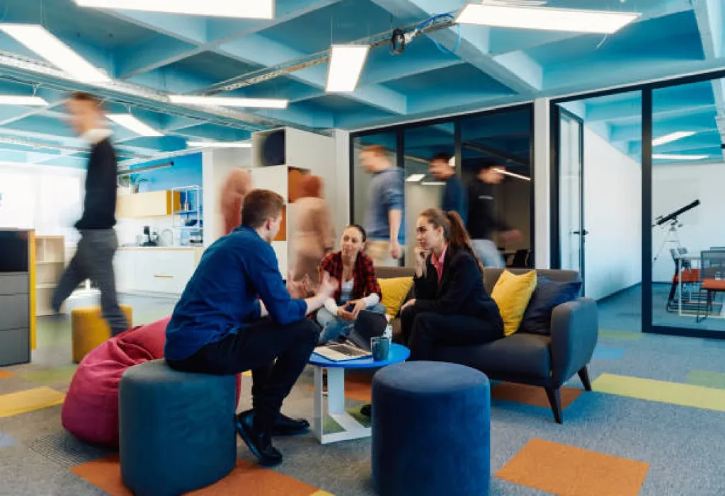 Startup team collaborating in a modern workspace