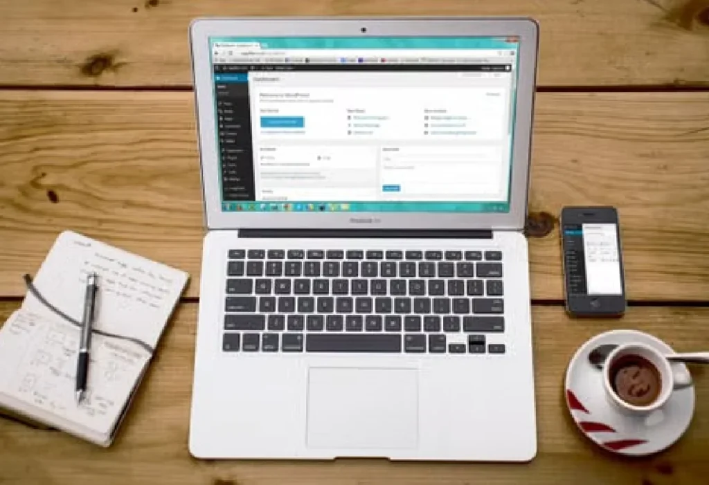 WordPress website development on laptop