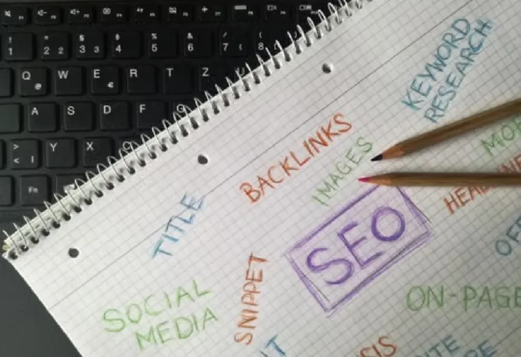 SEO keyword research on laptop