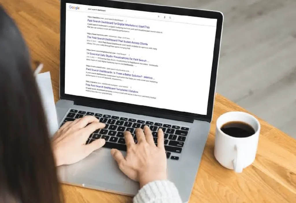 SEO content writing on laptop