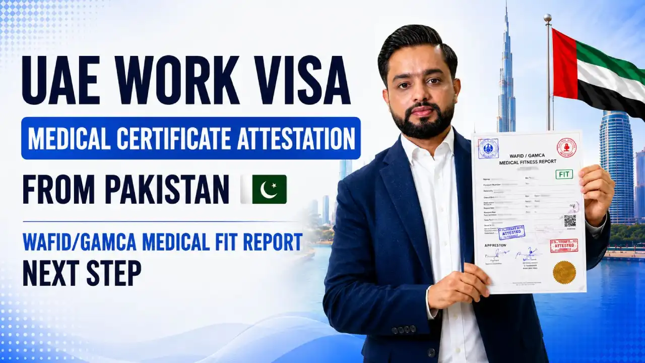 Waqass Javed Satti holding a Wafid GAMCA medical fit report for UAE work visa