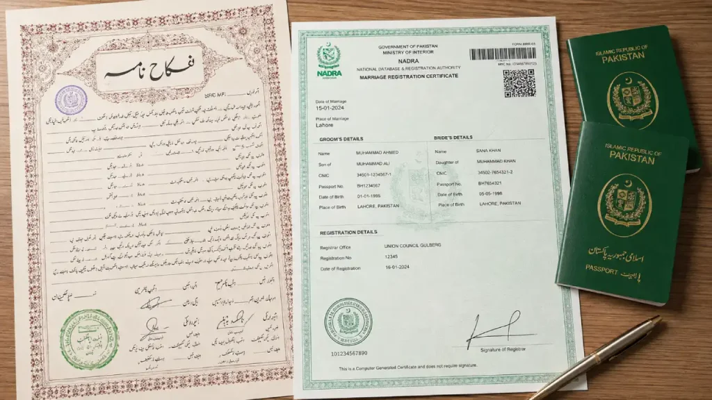 Marriage Certificate Attestation for UAE Family Visa from Pakistan | Nikkahnama Attestation for UAE Embassy 2 Nikahnama and NADRA marriage certificate with Pakistani passport
