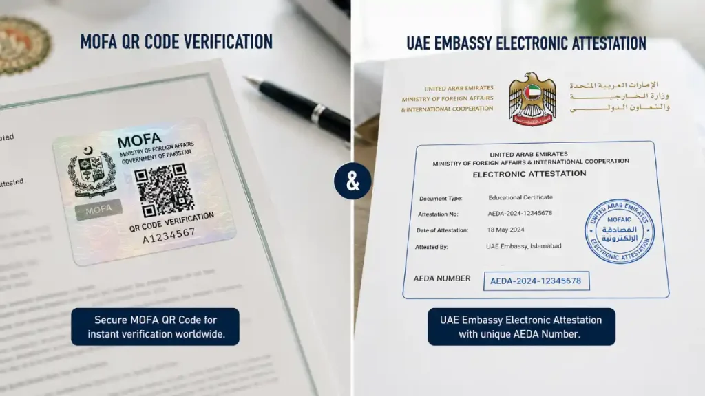 Police Character Certificate (PCC) for Dubai Visa: MOFA Pakistan & UAE Embassy Attestation Process 2 MOFA QR Code Verification and UAE Embassy Electronic Attestation